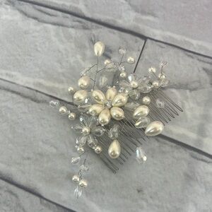 Vintage Bridal hair pin faux pearls & beaded